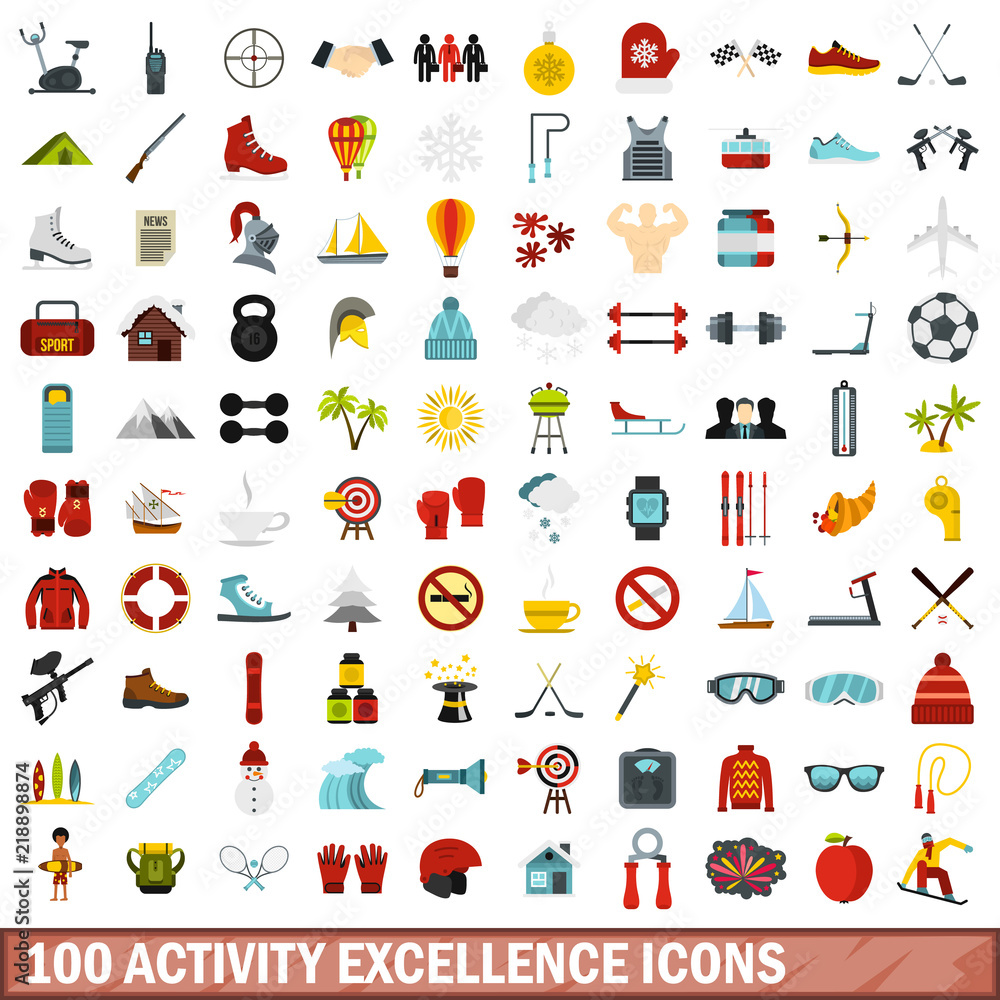 100 activity excellence icons set in flat style for any design vector illustration 100 activity excellence icons set in flat style for any design vector illustration