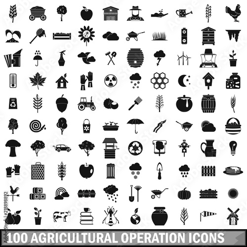 100 agricultural operation icons set in simple style for any design vector illustration