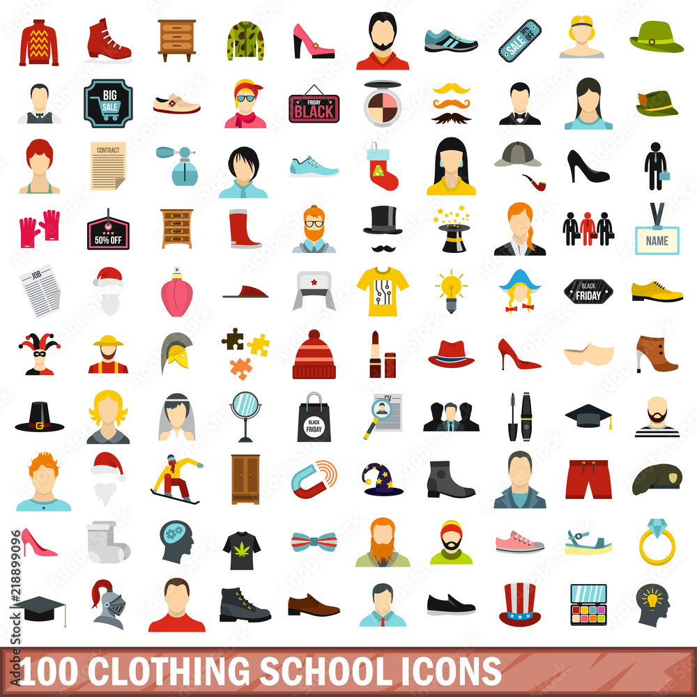 100 clothing school icons set in flat style for any design vector illustration 100 clothing school icons set in flat style for any design vector illustration