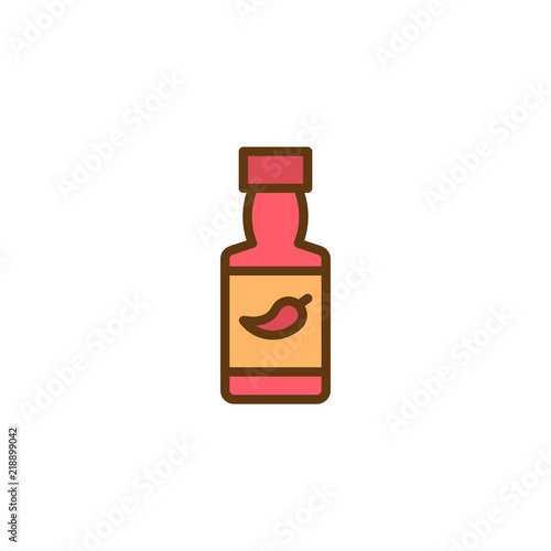 Chili sauce bottle filled outline icon, line vector sign, linear colorful pictogram isolated on white. Hot Spicy Chili Pepper Sauce symbol, logo illustration. Pixel perfect vector graphics