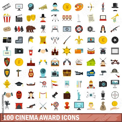 100 cinema award icons set in flat style for any design vector illustration