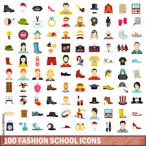 100 fashion school icons set in flat style for any design vector illustration