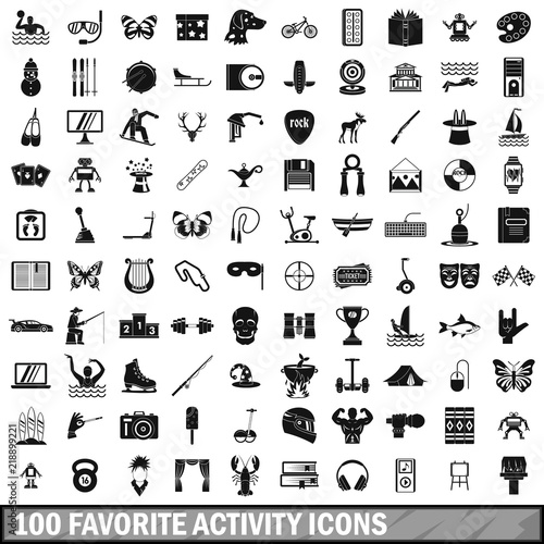 100 favorite activity icons set in simple style for any design vector illustration