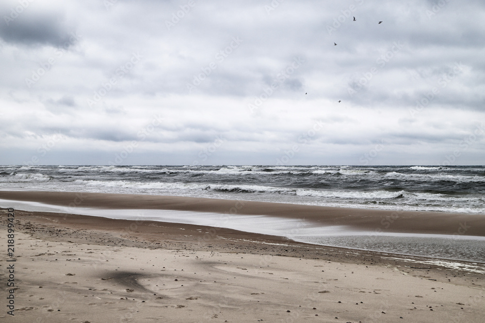 Sea and beach views from the sand dunes of the Curonian spit. Nida in Lithuania and Kaliningrad region in Russia