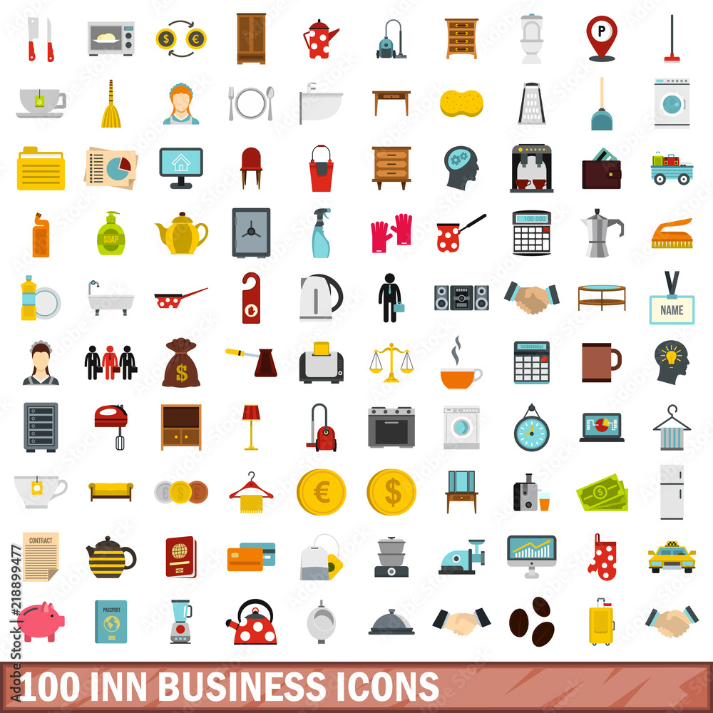 100 inn business icons set in flat style for any design vector illustration 100 inn business icons set in flat style for any design vector illustration
