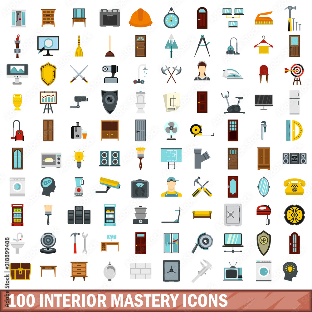 100 interior mastery icons set in flat style for any design vector illustration 100 interior mastery icons set in flat style for any design vector illustration