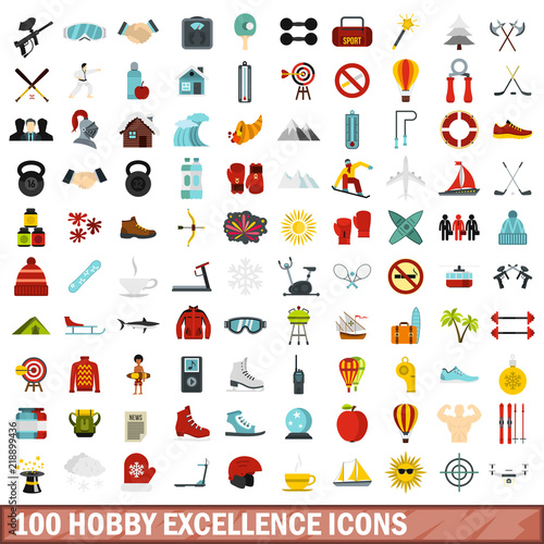 100 hobby excellence icons set in flat style for any design vector illustration