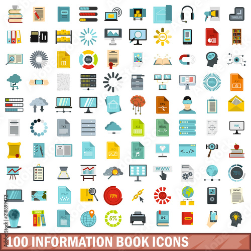 100 information book icons set in flat style for any design vector illustration