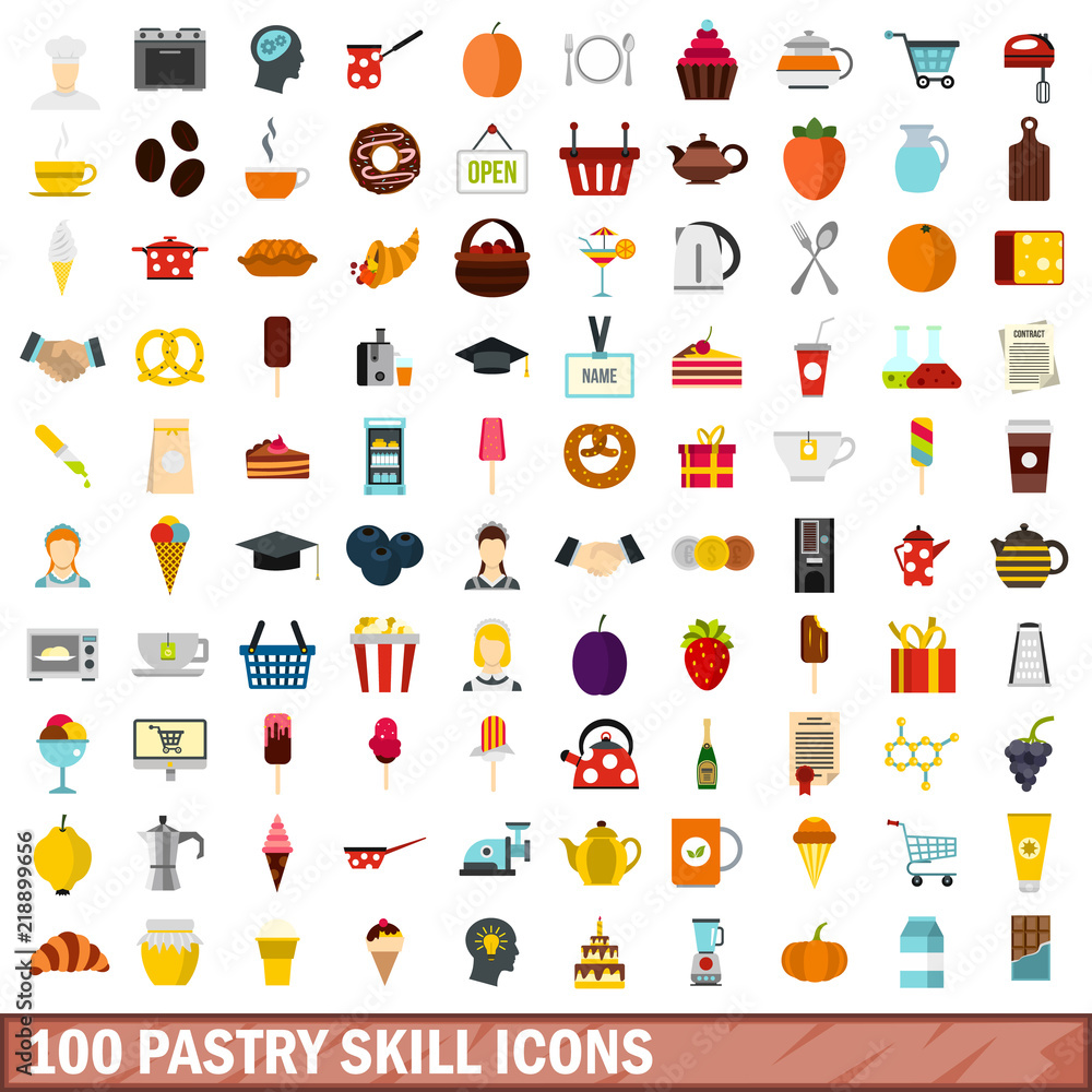 100 pastry skill icons set in flat style for any design vector illustration 100 pastry skill icons set in flat style for any design vector illustration