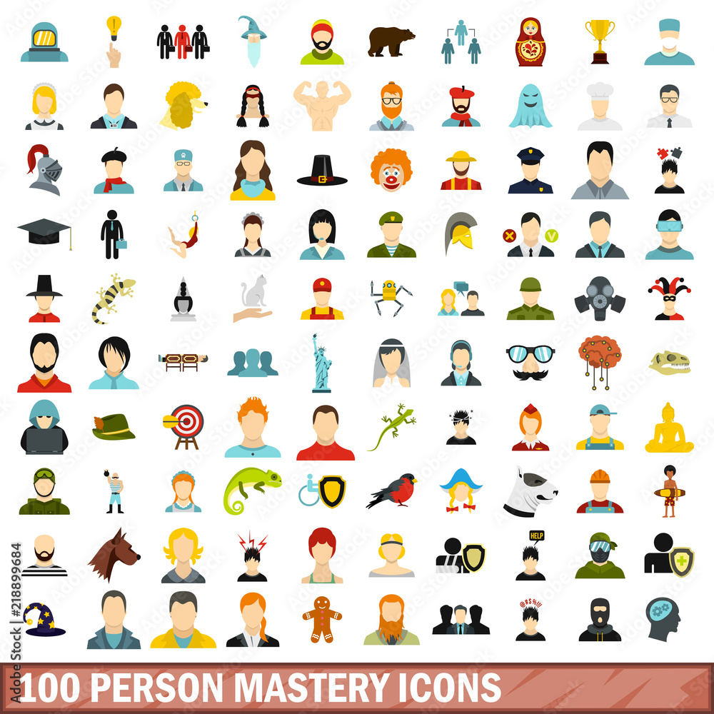 100 person mastery icons set in flat style for any design vector illustration 100 person mastery icons set in flat style for any design vector illustration