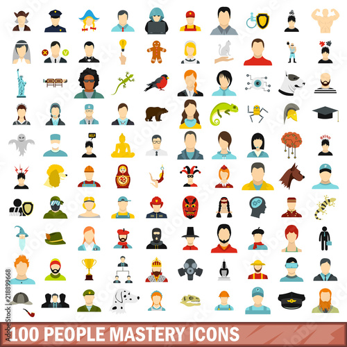 100 people mastery icons set in flat style for any design vector illustration © ylivdesign
