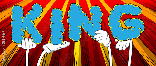 Diverse hands holding letters of the alphabet created the word King. Vector illustration.