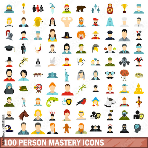 Fototapeta Naklejka Na Ścianę i Meble -  100 person mastery icons set in flat style for any design vector illustration