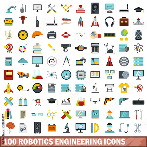 100 robotics engineering icons set in flat style for any design vector illustration