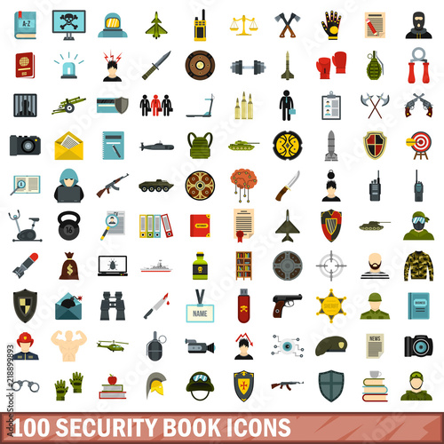 100 security book icons set in flat style for any design vector illustration