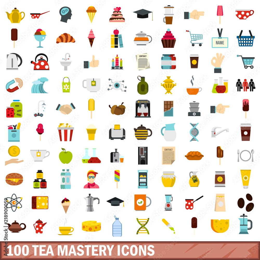 100 tea mastery icons set in flat style for any design vector illustration 100 tea mastery icons set in flat style for any design vector illustration