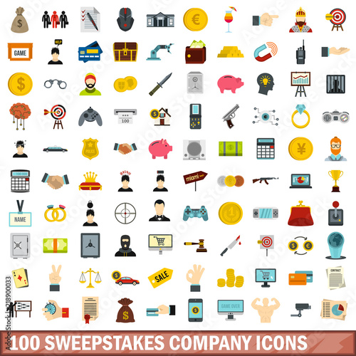 100 sweepstakes company icons set in flat style for any design vector illustration