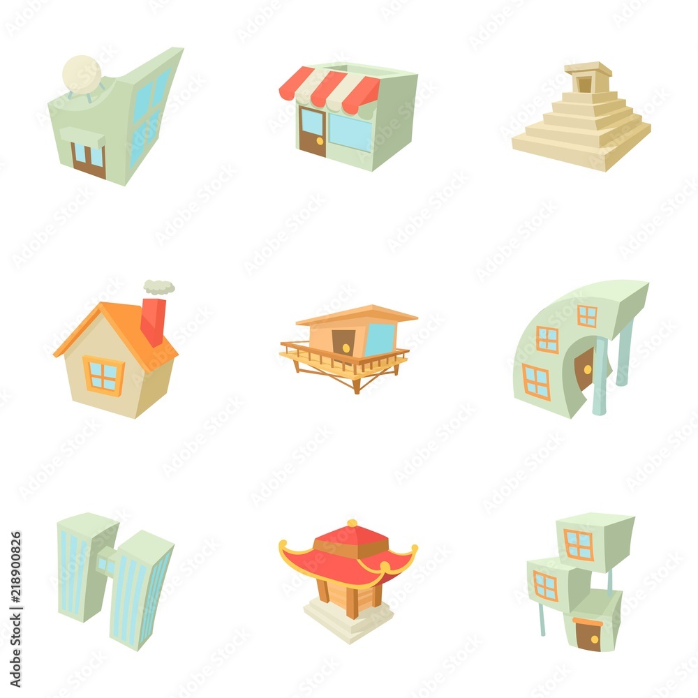 Different building icons set. Cartoon set of 9 different building vector icons for web isolated on white background Different building icons set. Cartoon set of 9 different building vector icons for web isolated on white background
