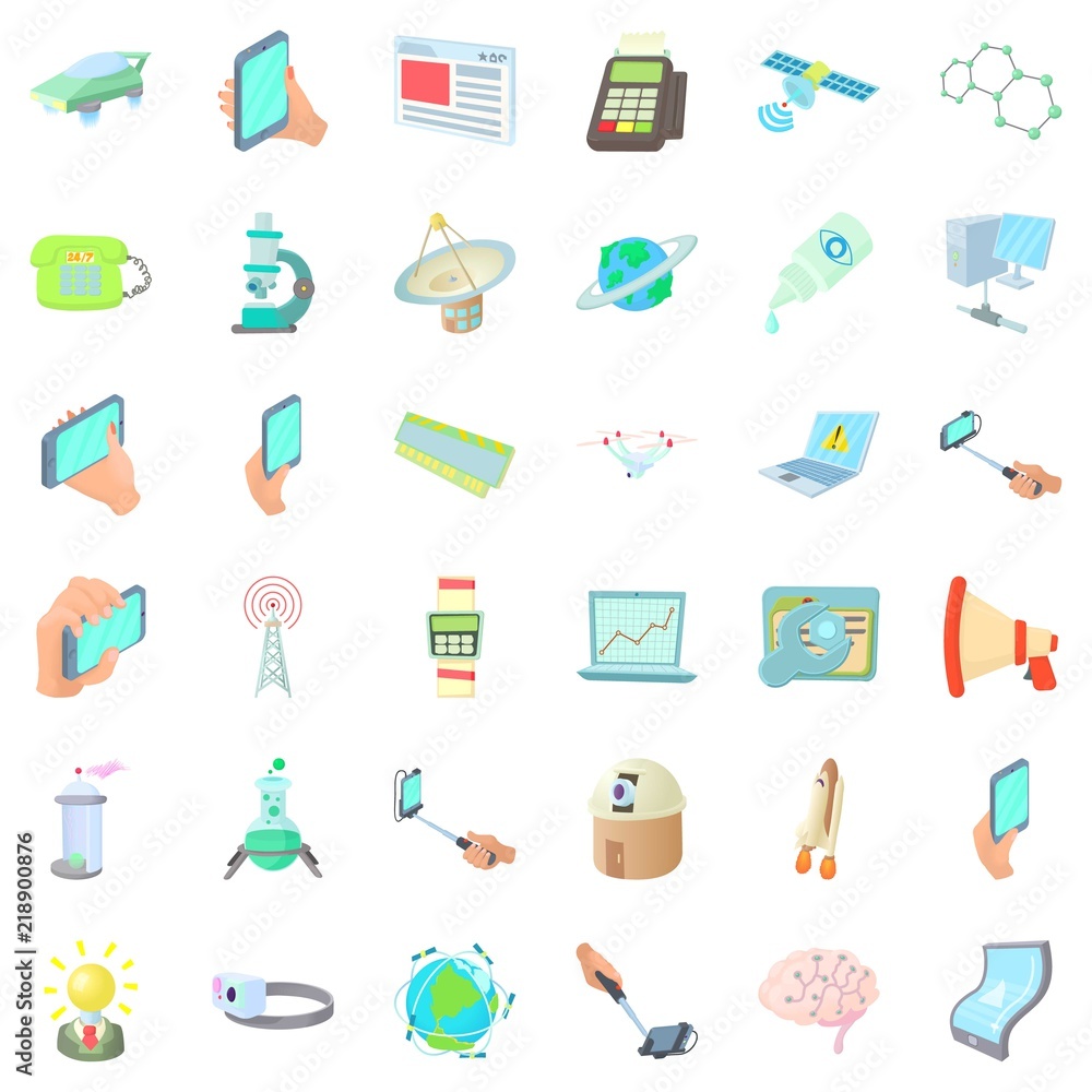 Technology icons set. Cartoon style of 36 technology vector icons for web isolated on white background