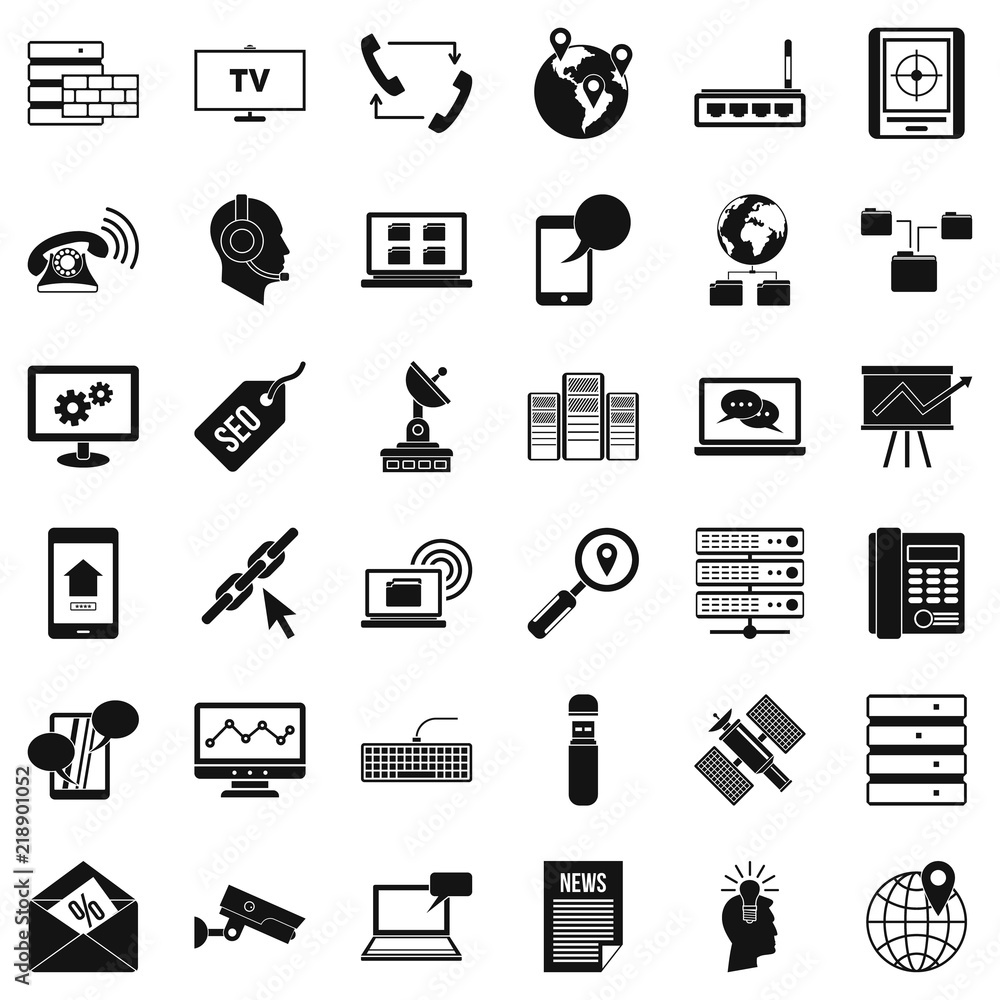 Telecommunication icons set. Simple style of 36 telecommunication vector icons for web isolated on white background Telecommunication icons set. Simple style of 36 telecommunication vector icons for web isolated on white background