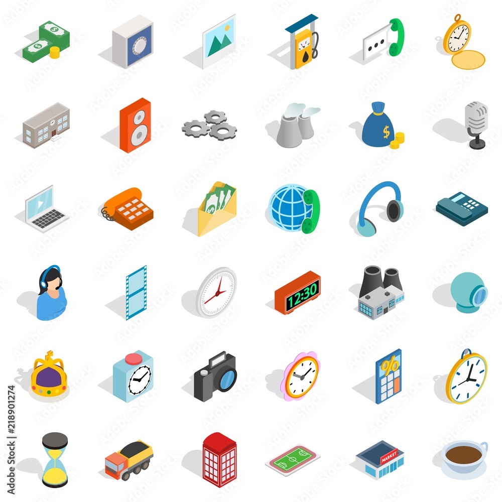 Telephone icons set. Isometric style of 36 telephone vector icons for web isolated on white background Telephone icons set. Isometric style of 36 telephone vector icons for web isolated on white background
