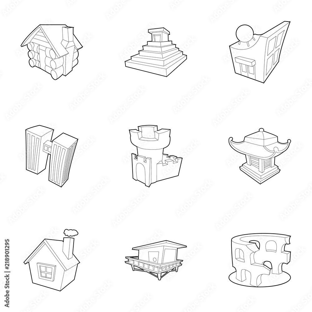 Parts of city icons set. Outline set of 9 parts of city vector icons for web isolated on white background Parts of city icons set. Outline set of 9 parts of city vector icons for web isolated on white background