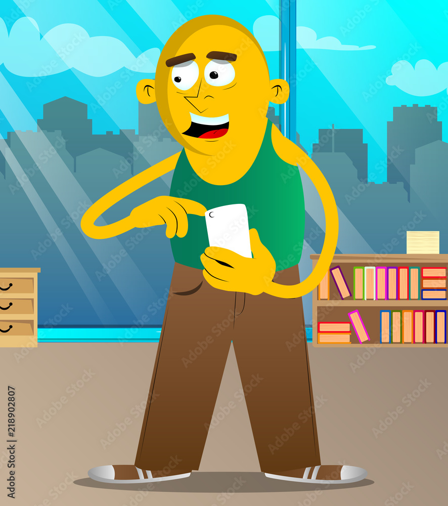 Yellow man using a mobile phone. Vector cartoon illustration. Yellow man using a mobile phone. Vector cartoon illustration.