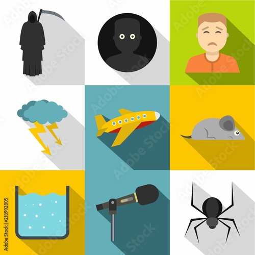 Anxiety and stress icon set. Flat style set of 9 anxiety and stress vector icons for web design