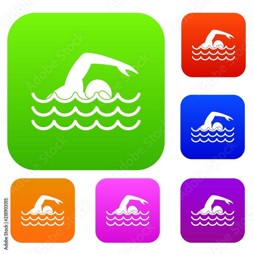 Swimmer set icon in different colors isolated vector illustration. Premium collection