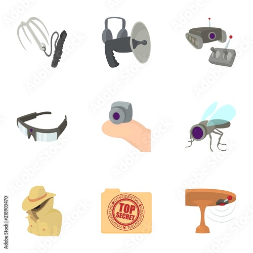 Top secret icons set. Cartoon set of 9 top secret vector icons for web isolated on white background