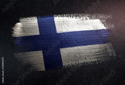 Canvas Print Finland Flag Made of Metallic Brush Paint on Grunge Dark Wall