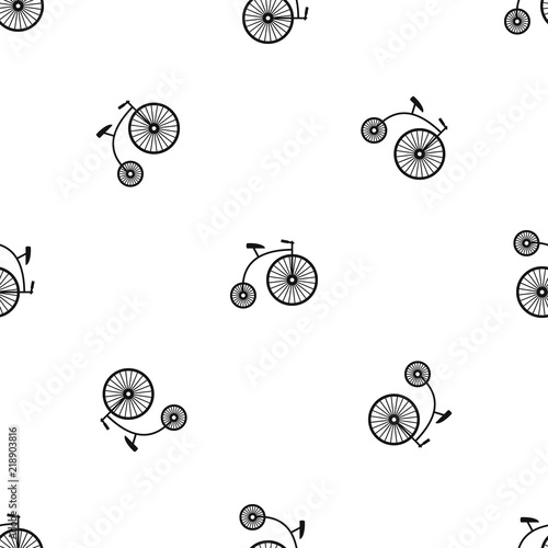 Penny-farthing pattern repeat seamless in black color for any design. Vector geometric illustration