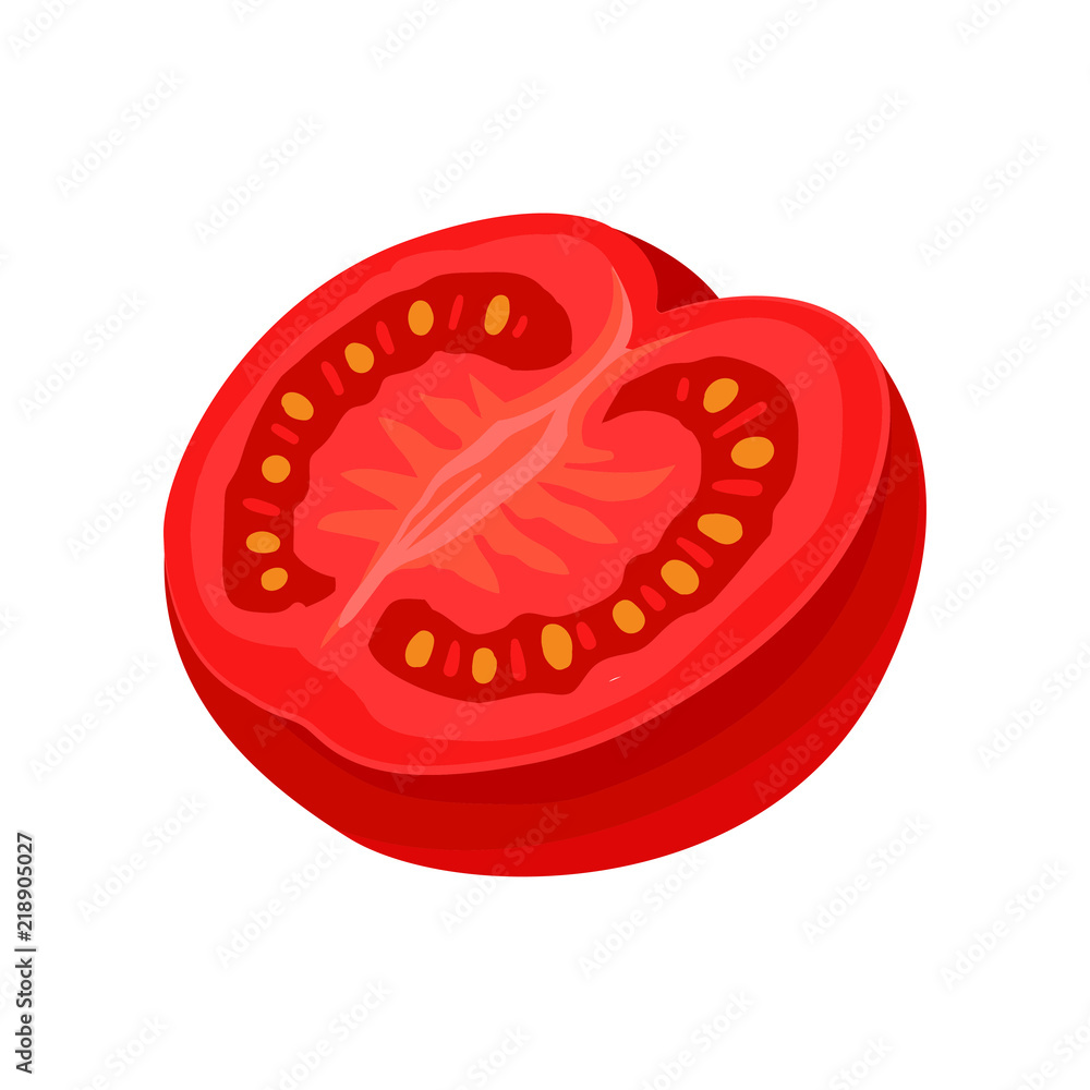 Half of red ripe tomato. Organic and healthy vegetable. Natural ingredient for salad. Flat vector icon Half of red ripe tomato. Organic and healthy vegetable. Natural ingredient for salad. Flat vector icon