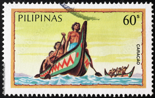 Traditional boats of Philippines on postage stamp