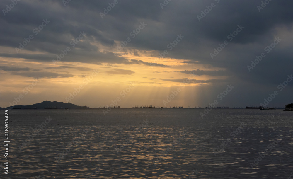 Colorful of sunset on sea scape background