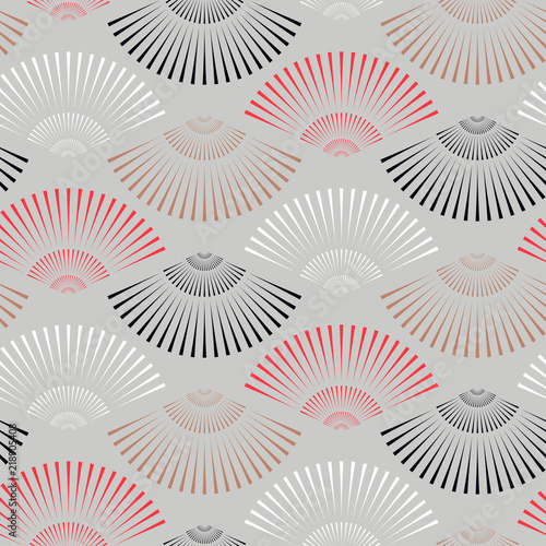 asian style fans seamless pattern in silver red shades