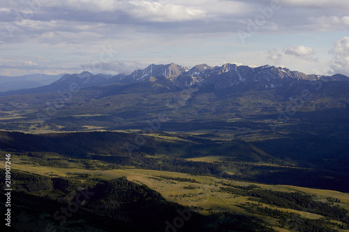 Mountains and valleys in Montana from a plane.