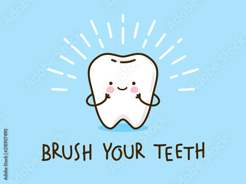 Cute little tooth on blue background