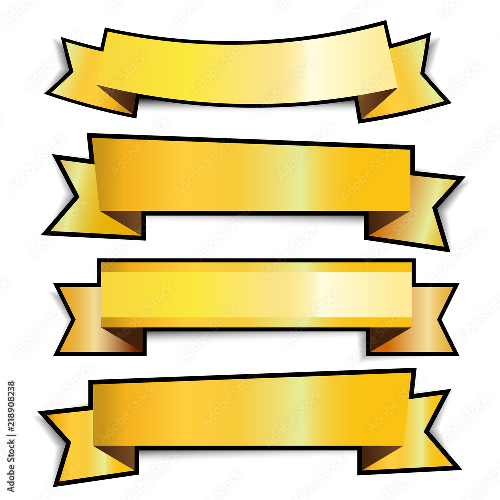 Gold ribbon banners with shadow on white background Gold ribbon banners with shadow on white background