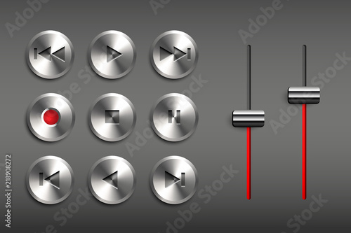 Vector set of metal buttons. Retro technic interface. 