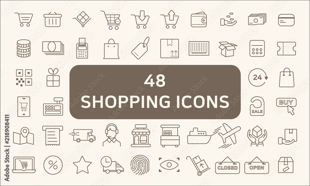 Set Of 48 Shopping Outline Icons Set Of 48 Shopping Outline Icons