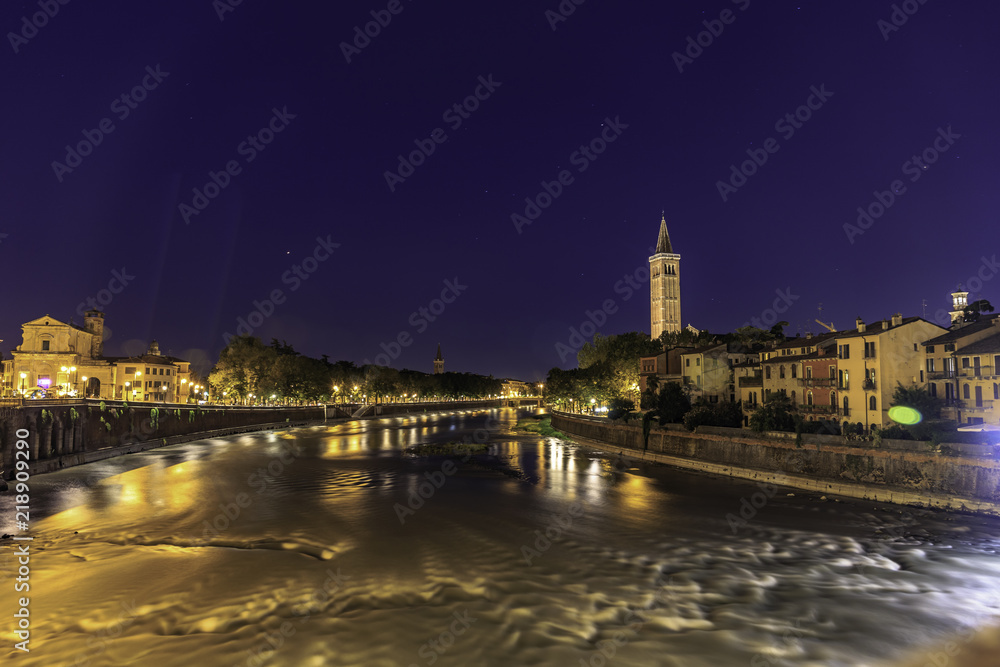 Adige river at verona by night