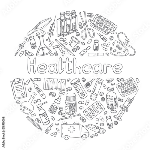Hand drawn medicine doodle isolated vector illustration