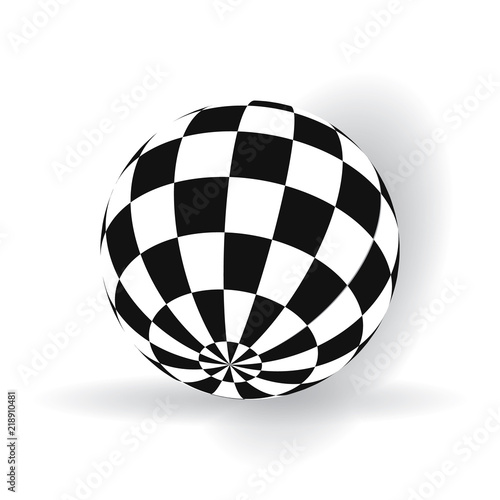 3d ball with squares of black and white on a plane