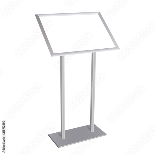 Aluminium poster stand with blank frame isolated on white background. Vector illustration