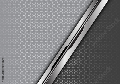 Abstract silver black line overlap on grey with hexagon mesh light design modern futuristic technology background vector illustration.