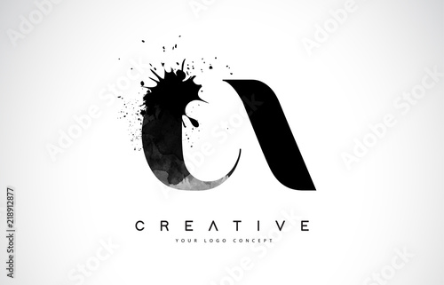 CA C A Letter Logo Design with Black Ink Watercolor Splash Spill Vector.