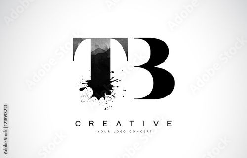 TB T B Letter Logo Design with Black Ink Watercolor Splash Spill Vector.