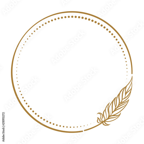 Vector round dotted frame frame whith feather decorative element