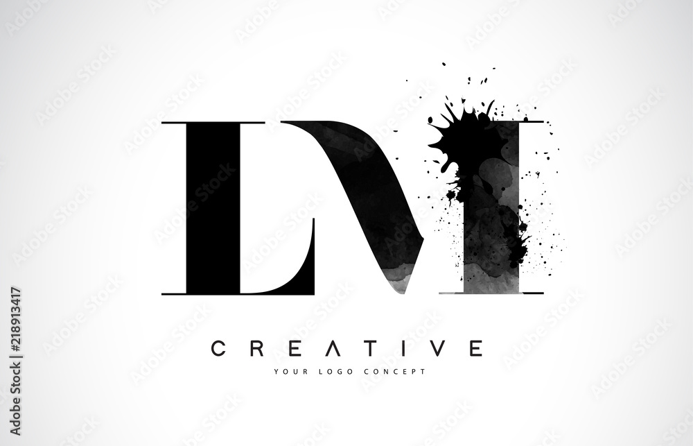 LM L M Letter Logo Design with Black Ink Watercolor Splash Spill Vector. LM L M Letter Logo Design with Black Ink Watercolor Splash Spill Vector.